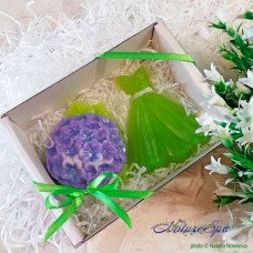 Набор мыла "Платье и цветок гортензии" лайм в подарочной коробке